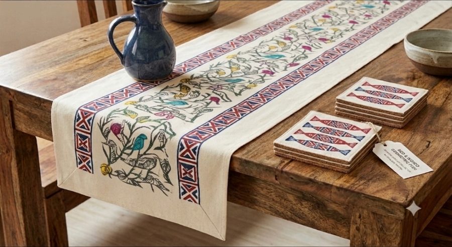 The Bird & Bloom Runner — naturally dyed heritage home accent