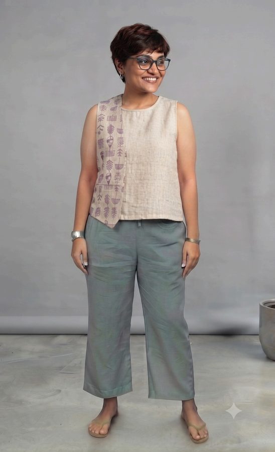 The Signature Panel Crop — botanically dyed handloom piece